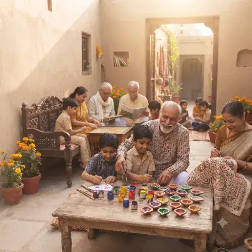 Concept visualization of children and elders learning and creating together